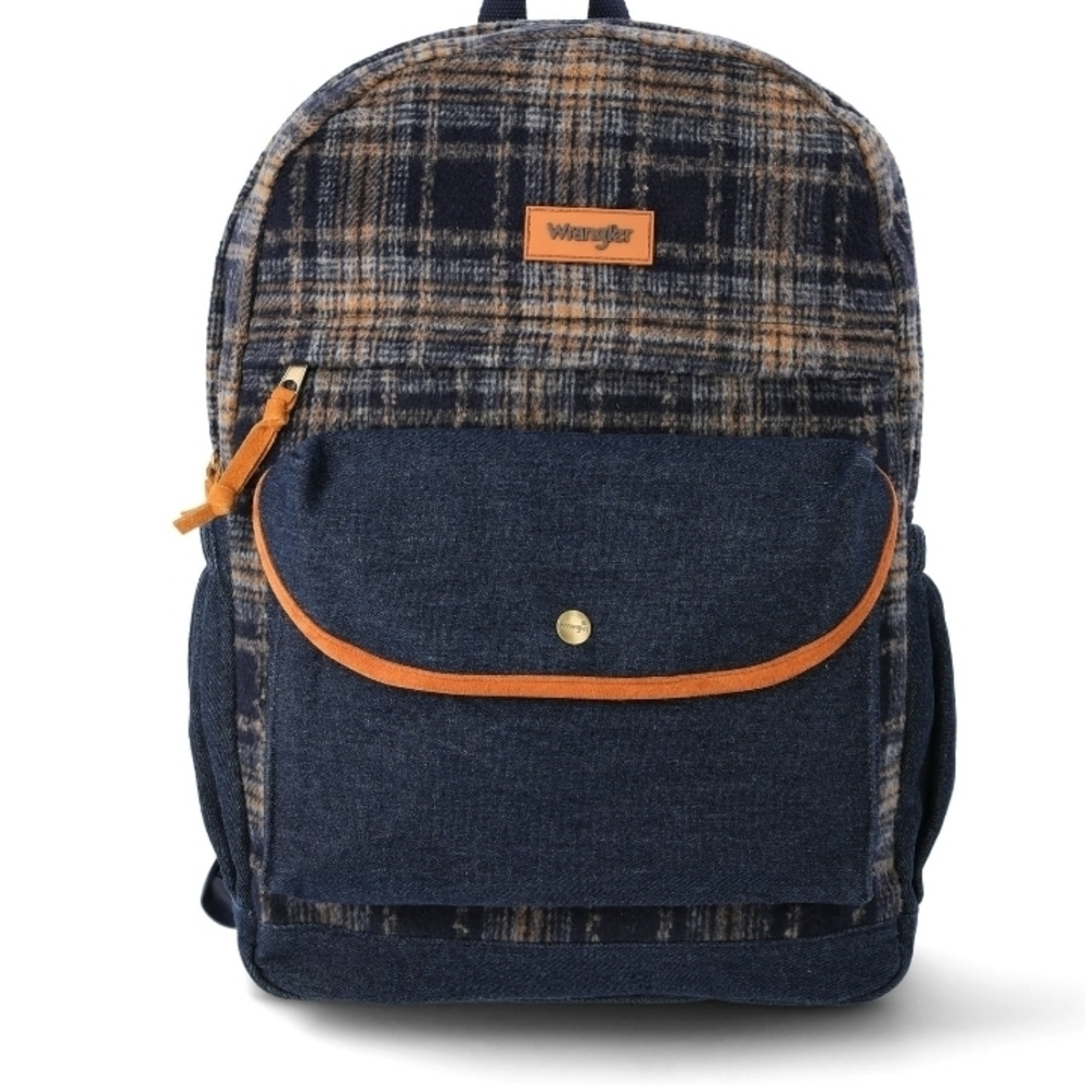 Wrangler Plaid Navy and Orange Backpack